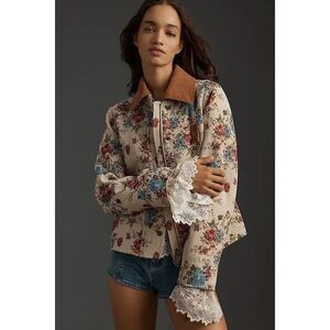 Avec Les Filles Anthropologie size large floral jacket corduroy - EUC